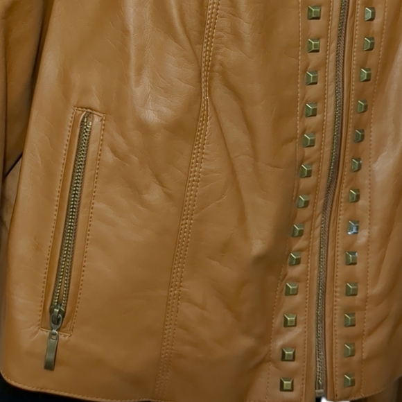 Addition Elle caramel embellished aux leather jacket size 20 - Picture 9 of 12